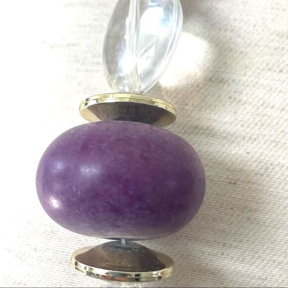 Purple clear and gold tone large beaded statement necklace - Picture 8 of 12